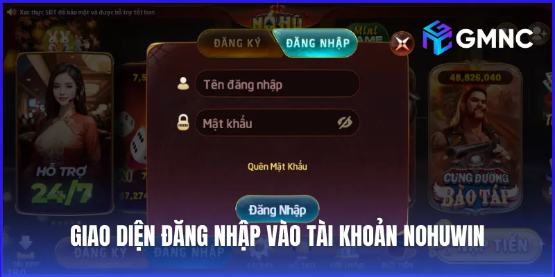 Giao diện đăng nhập vào tài khoản thành viên của Nohu Win